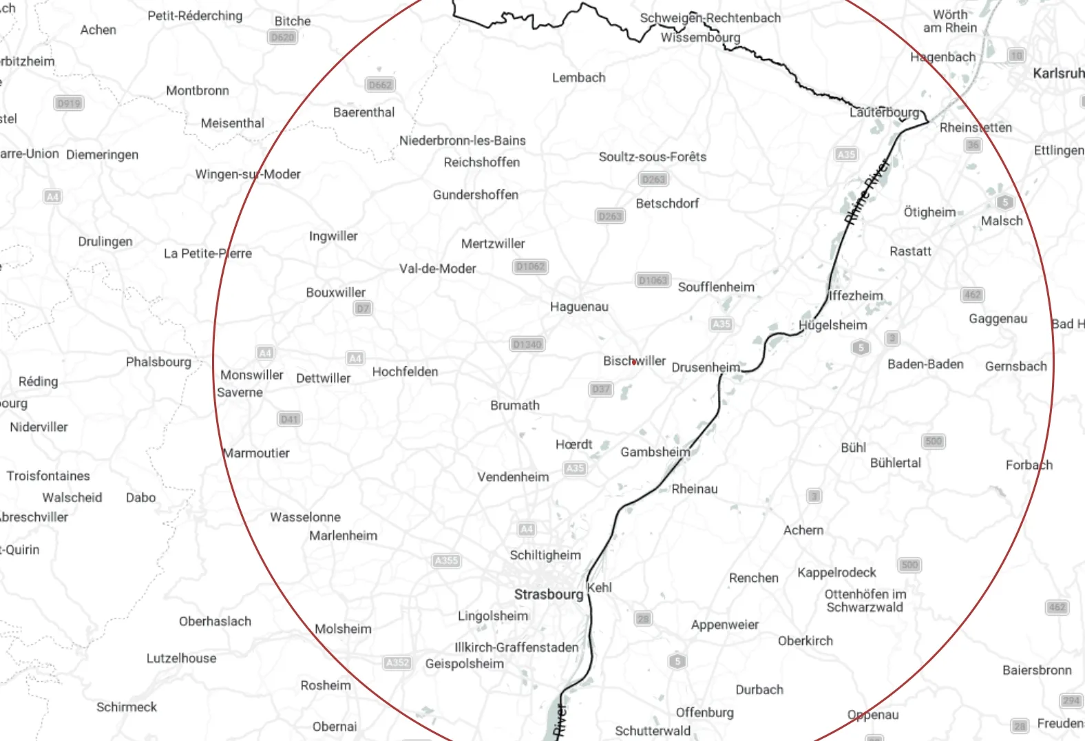 Carte de la zone d’intervention d’Altitude pour les travaux de couverture et de zinguerie en Alsace.